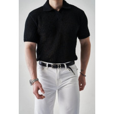 로로피아나 펀칭 린넨 반팔 카라 니트