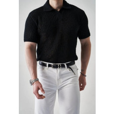 로로피아나 펀칭 린넨 반팔 카라 니트