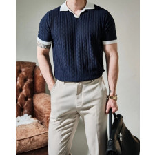 로로피아나 이태리 린넨 반팔 카라 니트