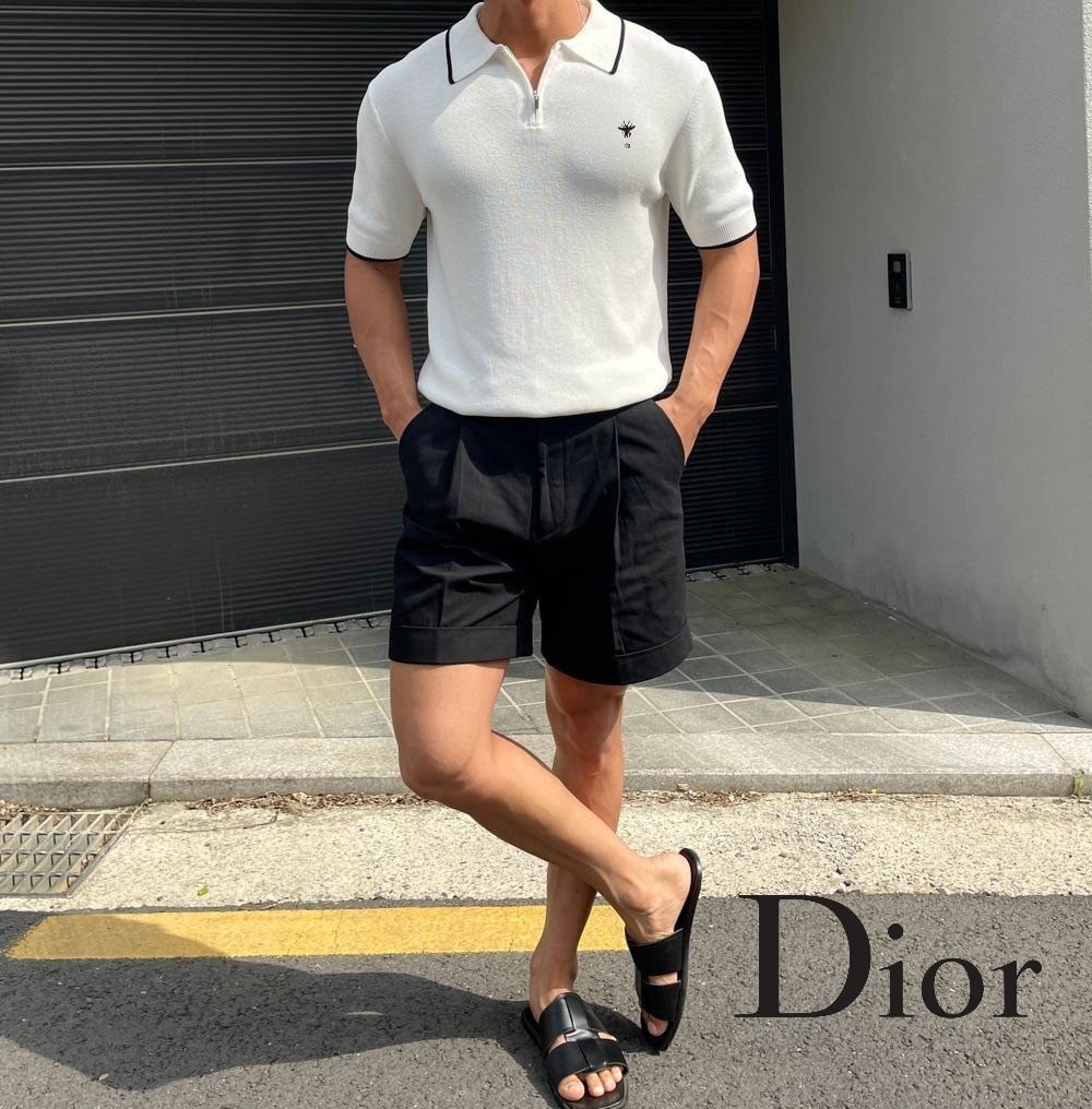 디올 벌 자수 로고 반팔 카라 니트