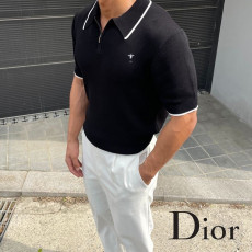 디올 벌 자수 로고 반팔 카라 니트