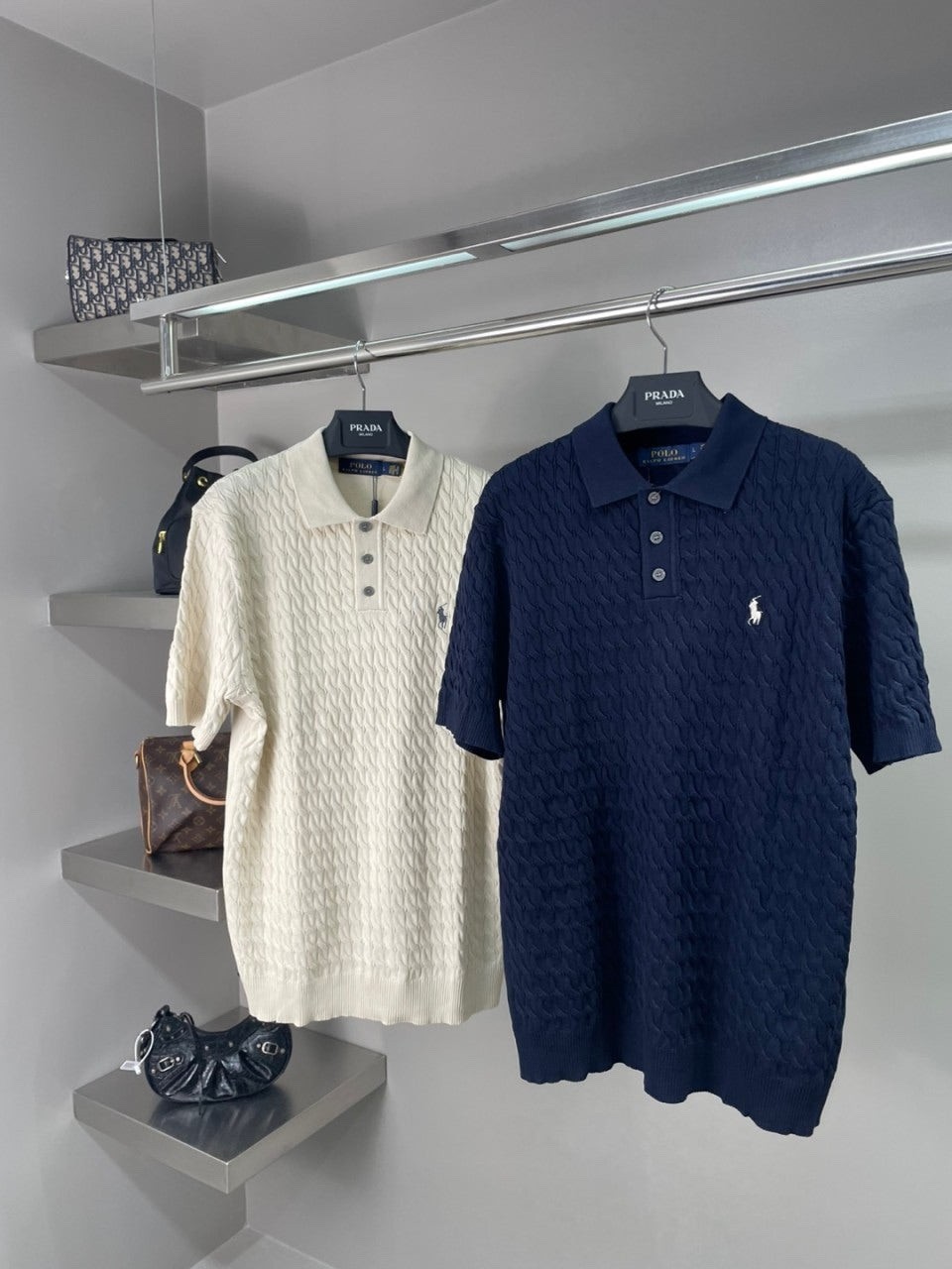 폴로 랄프로렌 자수 꽈배기 반팔 카라 니트