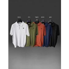 프라다 꽈베기 버튼 카라 반팔 니트