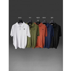 프라다 꽈베기 버튼 카라 반팔 니트