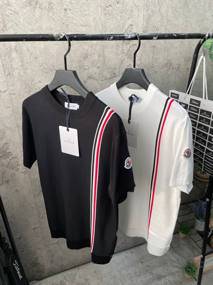 몽클레어 삼선 라인 반팔 니트