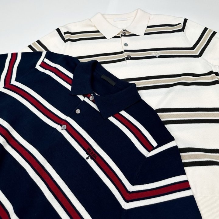 프라다 스트라이프 반팔 카라 니트
