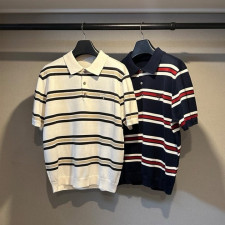 프라다 스트라이프 반팔 카라 니트