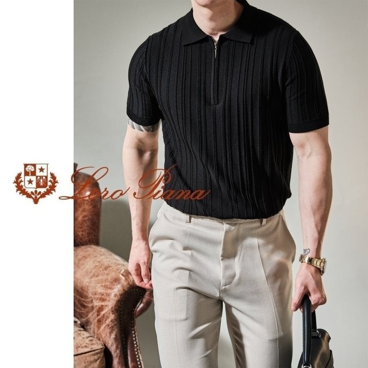 로로피아나 피우마 지퍼 반팔 카라 니트