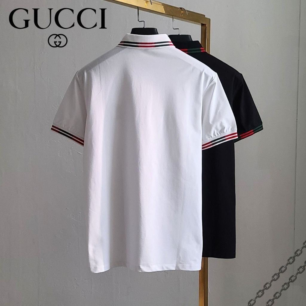 구찌 벌 자수 배색 PK 반팔 카라티