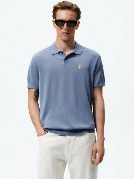 메종키츠네 브라운 폭스헤드 카라 반팔 니트