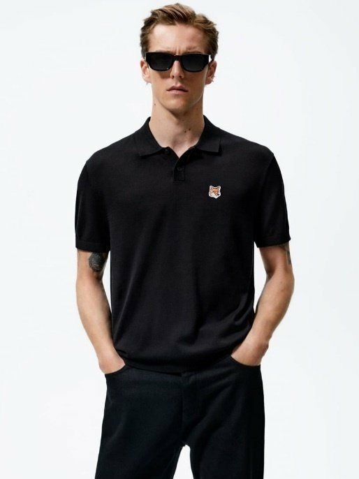 메종키츠네 브라운 폭스헤드 카라 반팔 니트