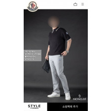 몽클레어 감마블루 퓨어텍스처 반팔 카라 니트