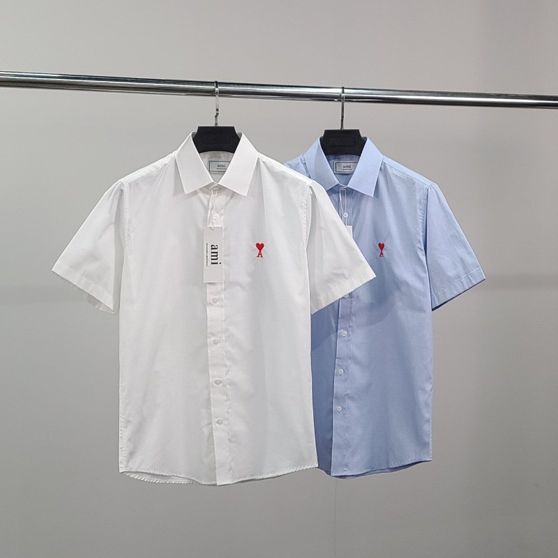 아미 스몰 하트 자수 옥스포드 반팔 셔츠