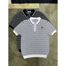 로에베 머슬 스트라이프 반집업 카라 반팔 니트