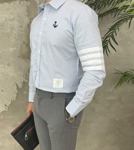 톰브라운 블랙 앵커 스트라이프 완장 셔츠