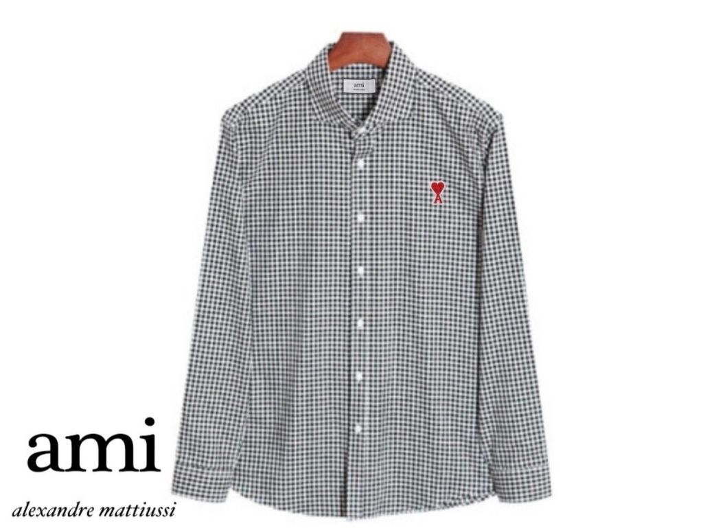 아미 스몰 하트 패치 체크 포플린 셔츠