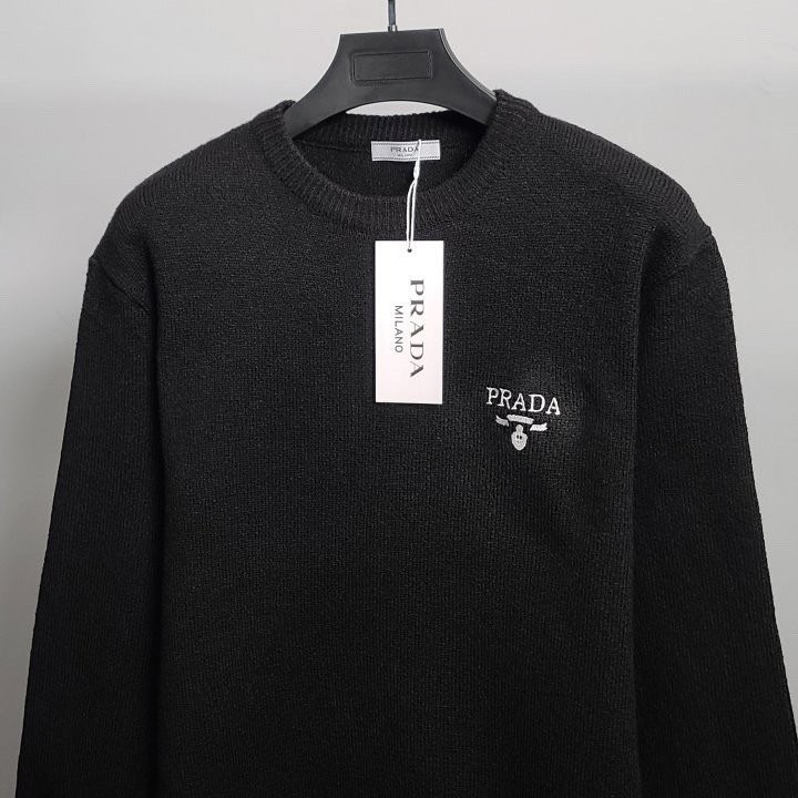 프라다 밀라노 로고 자수 베이직 니트