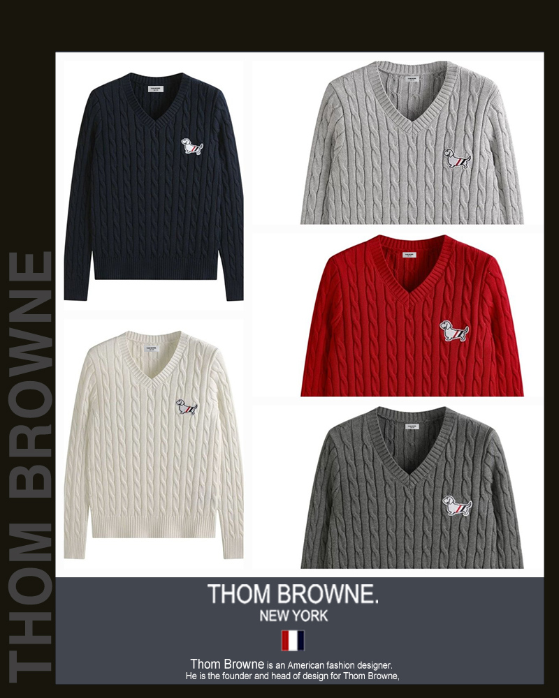 톰브라운 여성 3066-2 헥터 패치 꽈배기 브이넥 니트