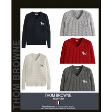 톰브라운 여성 3066-2 헥터 패치 꽈배기 브이넥 니트