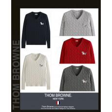 톰브라운 여성 3066-2 헥터 패치 꽈배기 브이넥 니트