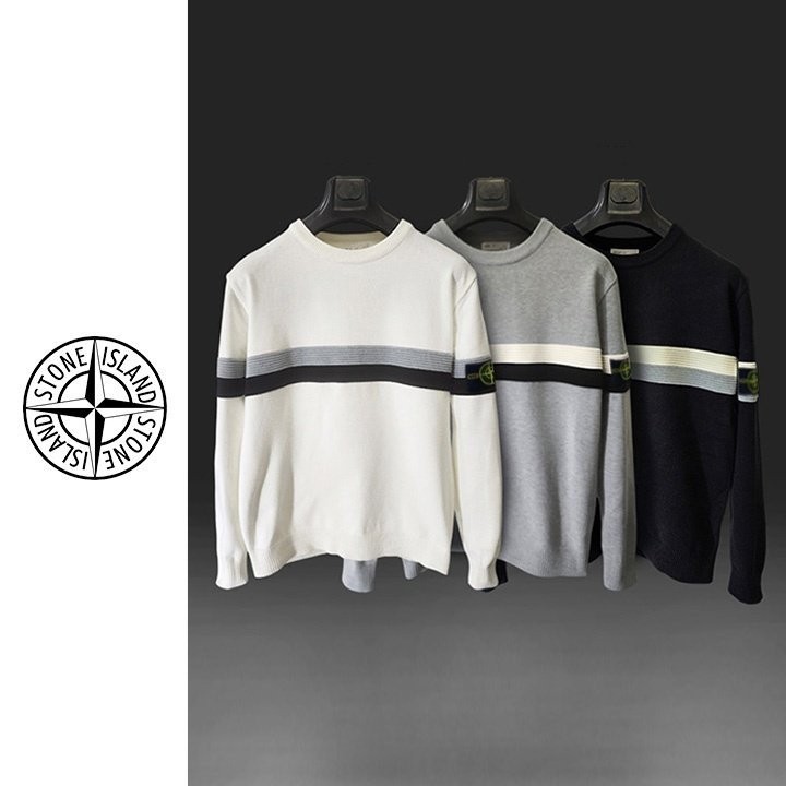 스톤아일랜드 엠보 배색 라운드 니트