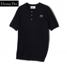 디올 미니 CD 쿨링 골지 헨리넥 반팔 니트