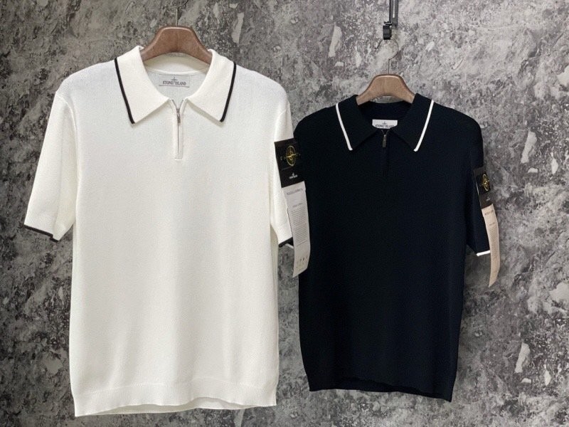 스톤아일랜드 라인 반집업 반팔 카라 니트