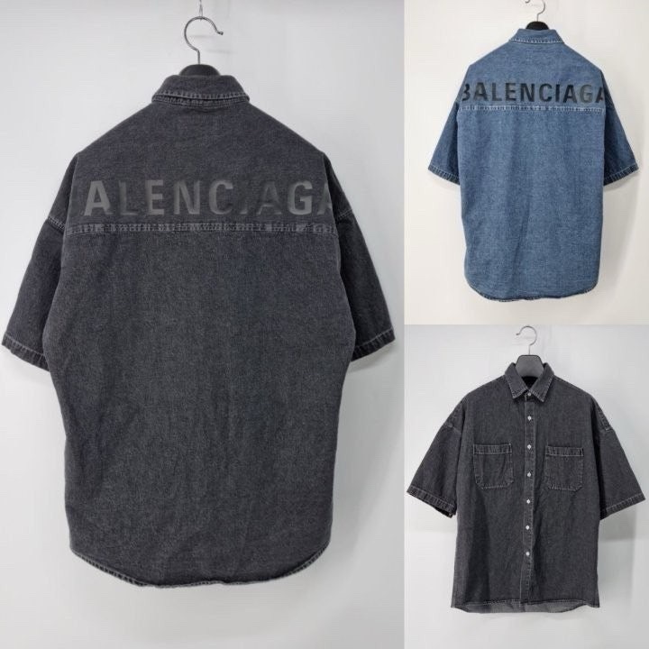 발렌시아가 반팔 데님 워싱 셔츠