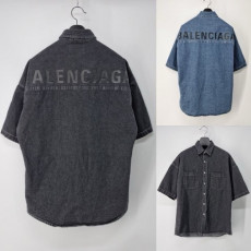 발렌시아가 반팔 데님 워싱 셔츠