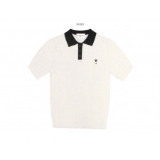 디올 벌 배색 카라 골지 반팔 니트