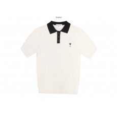 디올 벌 배색 카라 골지 반팔 니트