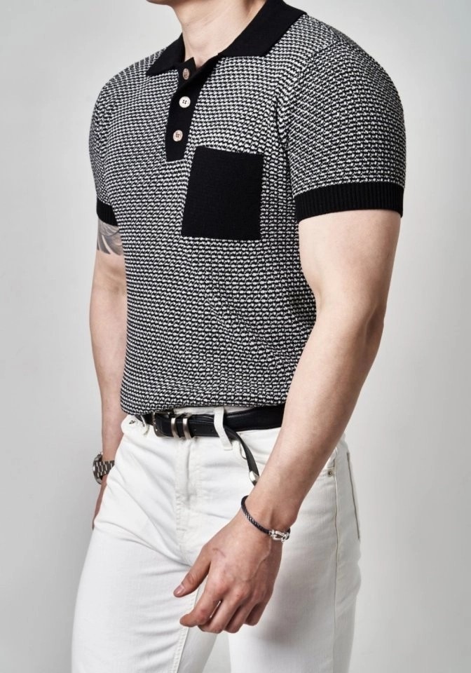 로로피아나 한정판 시그니처 반팔 카라 니트