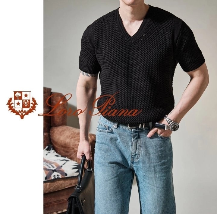 로로피아나 콘웨이 V 반팔 니트