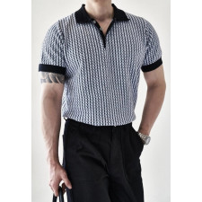 로로피아나 트위드 린넨 반팔 카라 니트