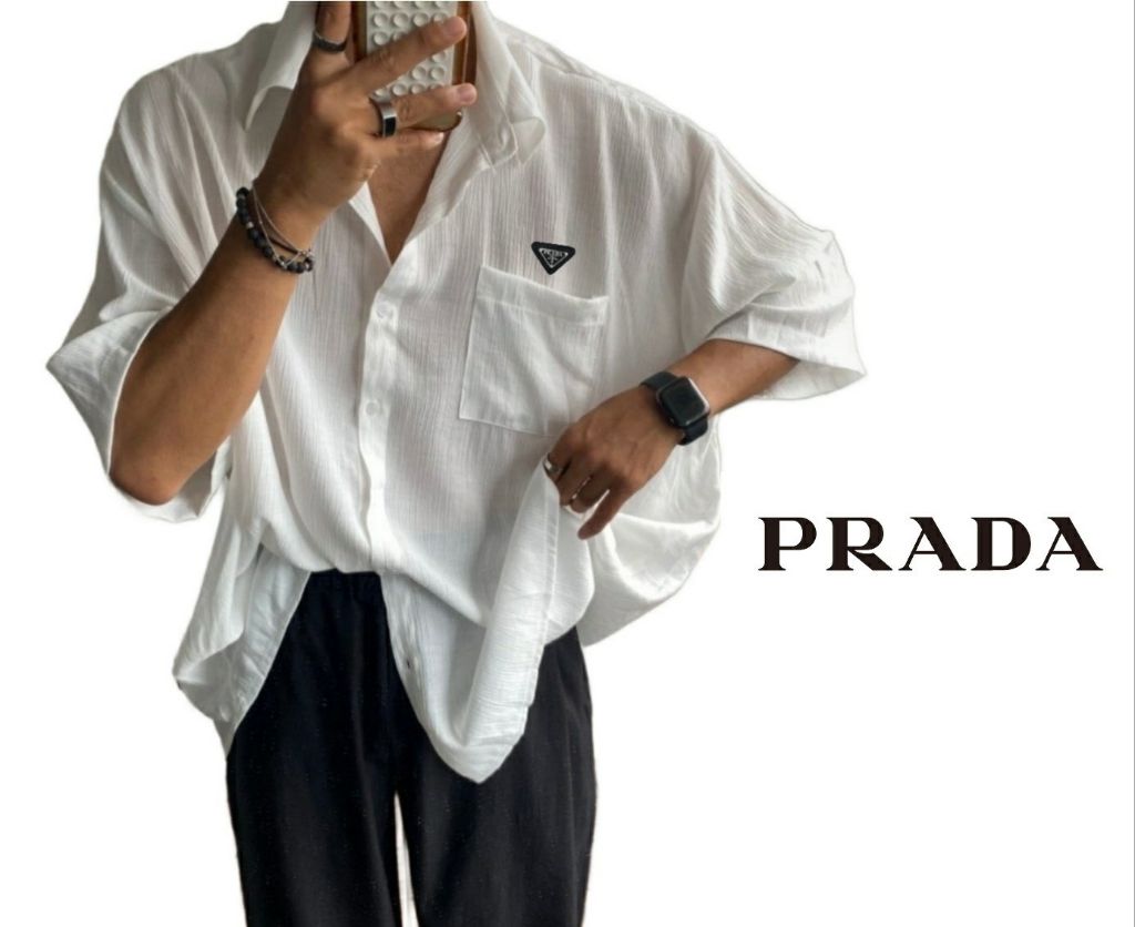 프라다 링클 주름 오버 반팔 셔츠