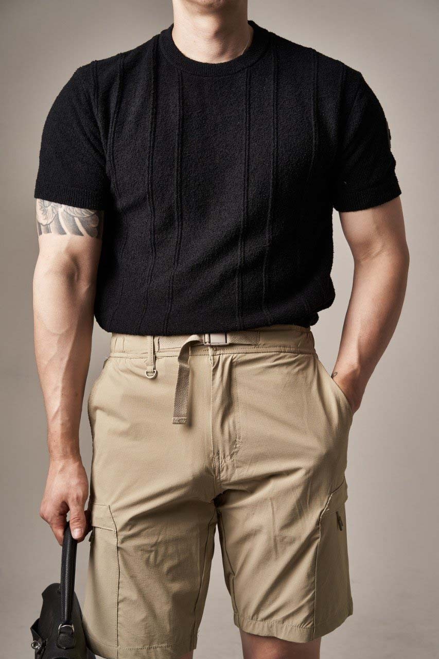 무스너클 스트라이프 라운드 반팔 니트