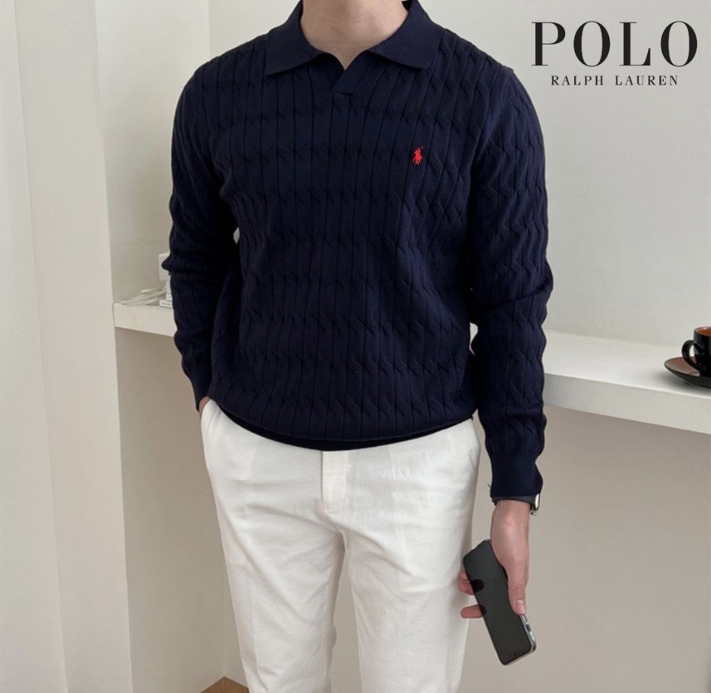 폴로 캐시코스 꽈배기 머슬 카라 니트