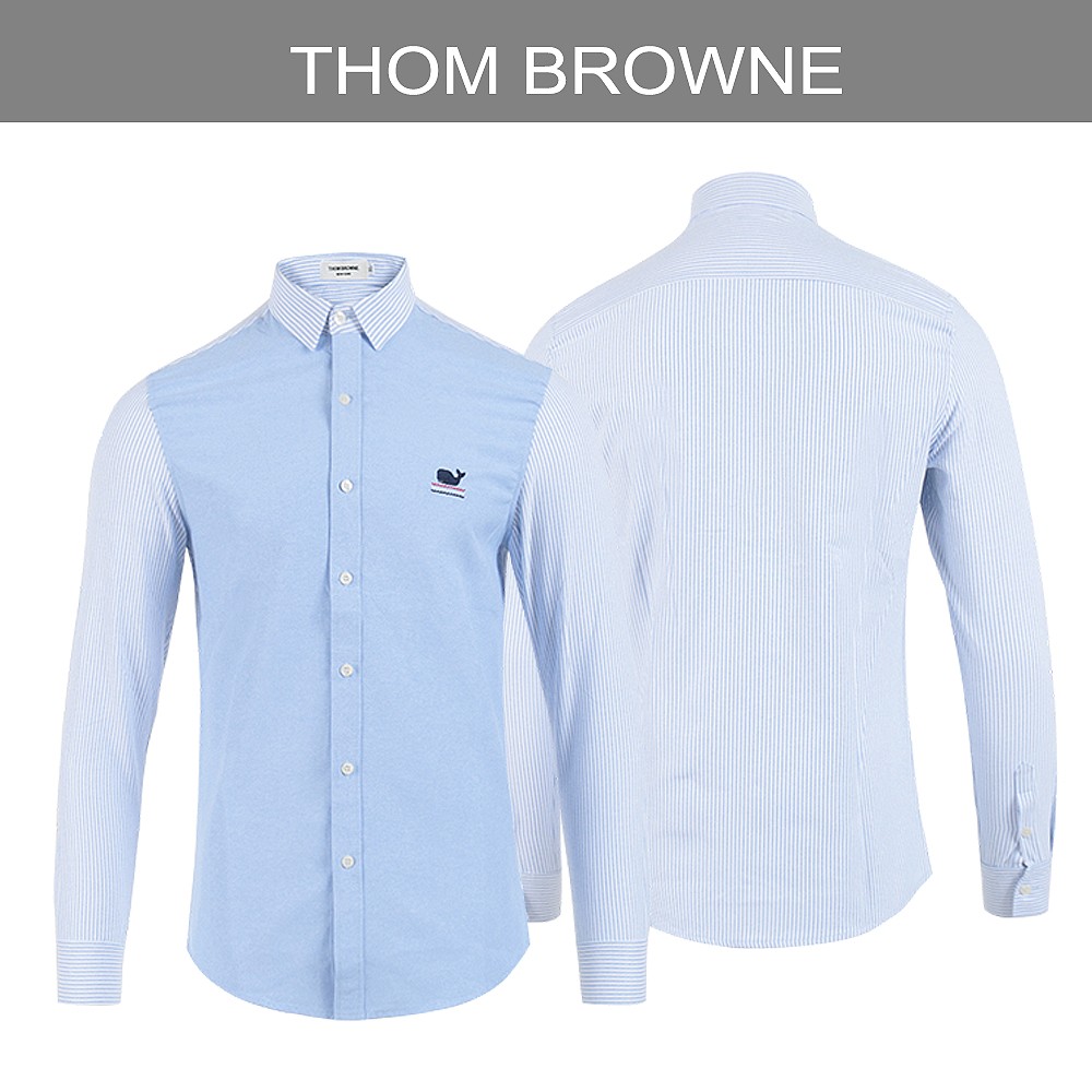 톰브라운 웨일 자수 배색 스트라이프 셔츠