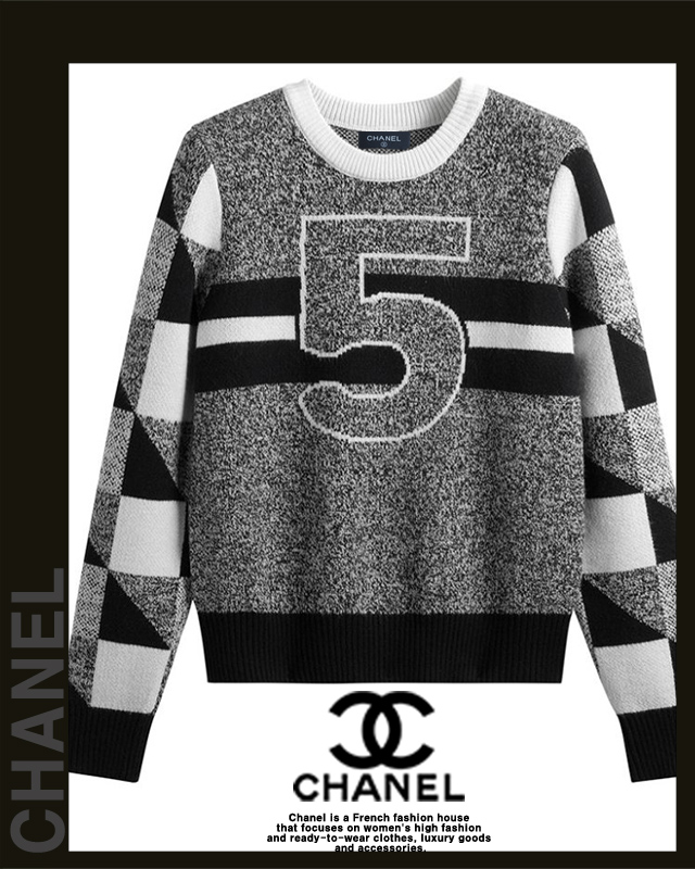 샤넬 여성 9876 A급 5 로고 라운드 니트