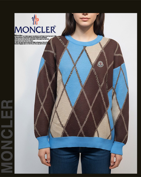 몽클레어 여성 7392 빅 배색 아가일 니트