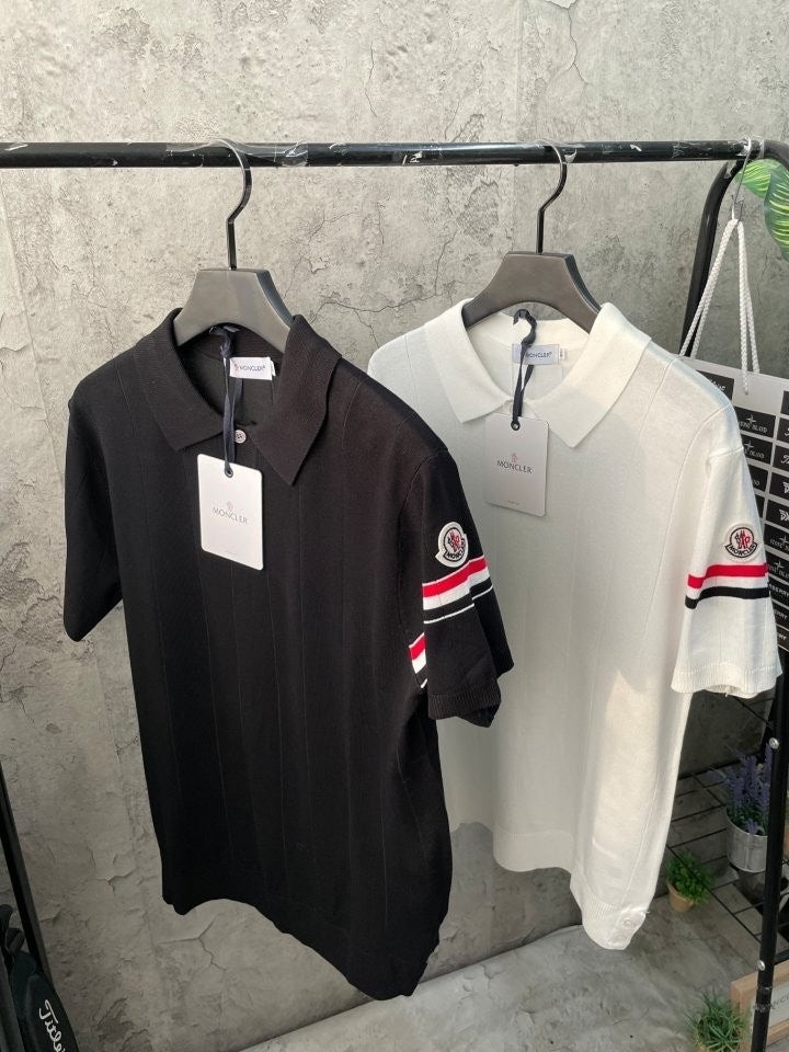 몽클레어 원 암밴딩 카라 반팔 니트