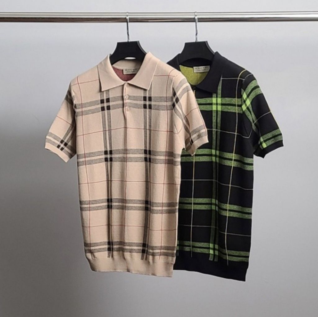 버버리 체크 반팔 카라 니트