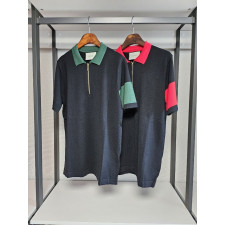 구찌 견장 지퍼 카라 반팔 니트