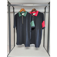 구찌 견장 지퍼 카라 반팔 니트