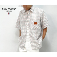 톰브라운 체크 루즈핏 반팔 셔츠
