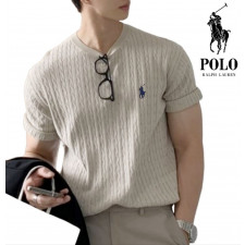 폴로 케이블 라운드 린넨 머슬핏 반팔 니트