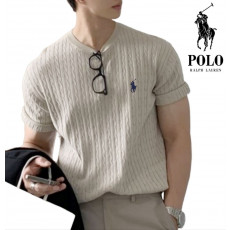 폴로 케이블 라운드 린넨 머슬핏 반팔 니트