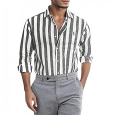 폴로 포니 자수 스트라이프 린넨 7부 셔츠