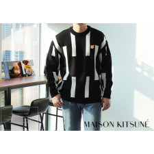 메종키츠네 스트라이프 라운드 니트