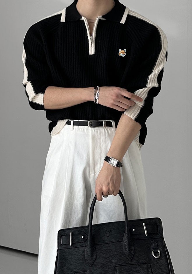 메종키츠네 폭스 배색 울 카라 반집업